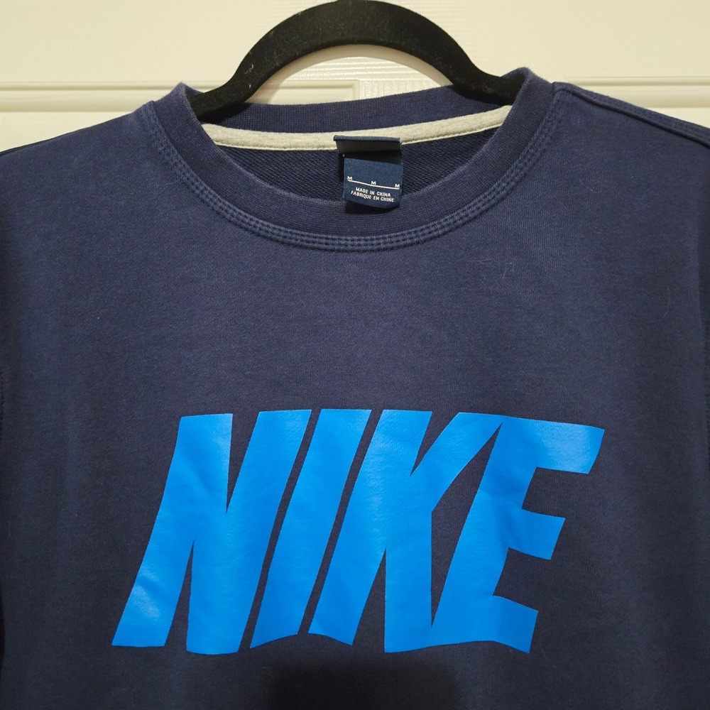 Nike Graphic Sweatshirt Crew Neck Blue Camo Sleeve Logo Men Medium